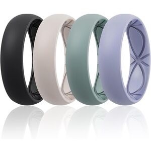 Set of Four Silicone Rings in Black, Cream, Green, and Purple
